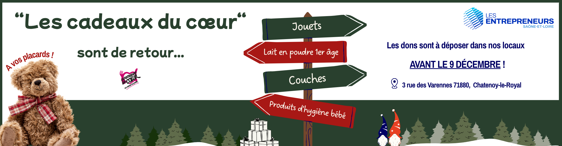 Les cadeaux du cœur sont de retour : dons à déposer avant le 9 décembre, 3 rue des Varennes, Chatenoy-le-Royal